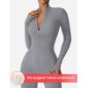 imageYEOREO Women Long Sleeve Workout Jumpsuit Zip Up Romper Bottom Pants Bodysuit Bodycon Sexy One PieceLight Grey