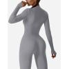 imageYEOREO Women Long Sleeve Workout Jumpsuit Zip Up Romper Bottom Pants Bodysuit Bodycon Sexy One PieceLight Grey