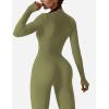 imageYEOREO Women Long Sleeve Workout Jumpsuit Zip Up Romper Bottom Pants Bodysuit Bodycon Sexy One PieceMatcha