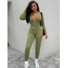 imageYEOREO Women Long Sleeve Workout Jumpsuit Zip Up Romper Bottom Pants Bodysuit Bodycon Sexy One PieceMatcha