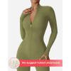 imageYEOREO Women Long Sleeve Workout Jumpsuit Zip Up Romper Bottom Pants Bodysuit Bodycon Sexy One PieceMatcha