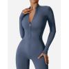 imageYEOREO Women Long Sleeve Workout Jumpsuit Zip Up Romper Bottom Pants Bodysuit Bodycon Sexy One PieceNavy