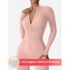 imageYEOREO Women Long Sleeve Workout Jumpsuit Zip Up Romper Bottom Pants Bodysuit Bodycon Sexy One PiecePink
