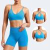 imageYEOREO Women V Neck Sports Bras Crisscross Adjustable Strappy Wirefree Padded Low Impact Yoga Gym Bra Workout Crop TopsBlue
