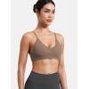 imageYEOREO Women V Neck Sports Bras Crisscross Adjustable Strappy Wirefree Padded Low Impact Yoga Gym Bra Workout Crop TopsGray Brown