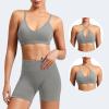 imageYEOREO Women V Neck Sports Bras Crisscross Adjustable Strappy Wirefree Padded Low Impact Yoga Gym Bra Workout Crop TopsLight Grey