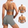 imageYEOREO Women V Neck Sports Bras Crisscross Adjustable Strappy Wirefree Padded Low Impact Yoga Gym Bra Workout Crop TopsLight Grey