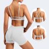 imageYEOREO Women V Neck Sports Bras Crisscross Adjustable Strappy Wirefree Padded Low Impact Yoga Gym Bra Workout Crop TopsWhite
