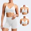 imageYEOREO Women V Neck Sports Bras Crisscross Adjustable Strappy Wirefree Padded Low Impact Yoga Gym Bra Workout Crop TopsWhite