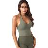 imageYEOREO Womens Halter Crop Top V Neck Workout Going Out Tank Top Hazel Padded Sleeveless Backless Trendy Summer CamisoleArmy Green