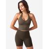 imageYEOREO Womens Halter Crop Top V Neck Workout Going Out Tank Top Hazel Padded Sleeveless Backless Trendy Summer CamisoleCoffee