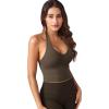 imageYEOREO Womens Halter Crop Top V Neck Workout Going Out Tank Top Hazel Padded Sleeveless Backless Trendy Summer CamisoleCoffee