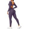 imageYEOREO Long Sleeve Jumpsuits for Women V Back Bodysuit Workout Full Length Bodycon Scrunch Leggings One Piece RomperDeep Purple