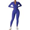 imageYEOREO Women Long Sleeve Workout Jumpsuit Zip Up Romper Bottom Pants Bodysuit Bodycon Sexy One PieceRoyal Blue