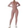 imageYEOREO Women Long Sleeve Workout Jumpsuit Zip Up Romper Bottom Pants Bodysuit Bodycon Sexy One PieceSienna