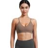 imageYEOREO Women V Neck Sports Bras Crisscross Adjustable Strappy Wirefree Padded Low Impact Yoga Gym Bra Workout Crop TopsGray Brown