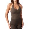 imageYEOREO Womens Halter Crop Top V Neck Workout Going Out Tank Top Hazel Padded Sleeveless Backless Trendy Summer CamisoleCoffee