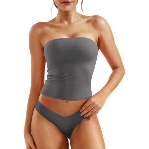 imageYEOREO Sophie Women Sexy Long Tube Tops Double Lined Basic Y2K Summer Cute Strapless Fitted Bandeau Going Out Crop Top TopGrey