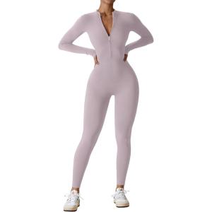 imageYEOREO Women Long Sleeve Workout Jumpsuit Zip Up Romper Bottom Pants Bodysuit Bodycon Sexy One PiecePurple