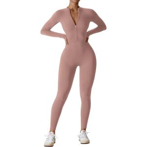 imageYEOREO Women Long Sleeve Workout Jumpsuit Zip Up Romper Bottom Pants Bodysuit Bodycon Sexy One PieceSienna