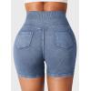 imageYEOREO Impact Biker Shorts for Women with Pockets Bridgie Cargo High Waist Seamless Faux Denim Workout Gym ShortsDark Blue