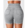 imageYEOREO Impact Biker Shorts for Women with Pockets Bridgie Cargo High Waist Seamless Faux Denim Workout Gym ShortsLight Gray