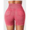 imageYEOREO Impact Biker Shorts for Women with Pockets Bridgie Cargo High Waist Seamless Faux Denim Workout Gym ShortsTile Red