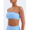 imageYEOREO Strapless Bandeau Sports Bra for Workout Seamless Tube Top Gym Padded Wireless BraIce Blue