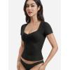 imageYEOREO Women Double Layer Fitted T Shirt Short Sleeve Livia SecondSkin Sexy SweetheartNeck Slim Fit Causual Basic Y2K TopBlack