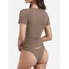 imageYEOREO Women Double Layer Fitted T Shirt Short Sleeve Livia SecondSkin Sexy SweetheartNeck Slim Fit Causual Basic Y2K TopBrown