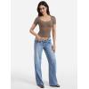 imageYEOREO Women Double Layer Fitted T Shirt Short Sleeve Livia SecondSkin Sexy SweetheartNeck Slim Fit Causual Basic Y2K TopBrown