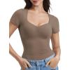 imageYEOREO Women Double Layer Fitted T Shirt Short Sleeve Livia SecondSkin Sexy SweetheartNeck Slim Fit Causual Basic Y2K TopBrown