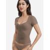 imageYEOREO Women Double Layer Fitted T Shirt Short Sleeve Livia SecondSkin Sexy SweetheartNeck Slim Fit Causual Basic Y2K TopBrown