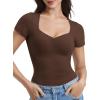 imageYEOREO Women Double Layer Fitted T Shirt Short Sleeve Livia SecondSkin Sexy SweetheartNeck Slim Fit Causual Basic Y2K TopCoffee