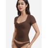imageYEOREO Women Double Layer Fitted T Shirt Short Sleeve Livia SecondSkin Sexy SweetheartNeck Slim Fit Causual Basic Y2K TopCoffee
