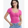 imageYEOREO Women Double Layer Fitted T Shirt Short Sleeve Livia SecondSkin Sexy SweetheartNeck Slim Fit Causual Basic Y2K TopRose