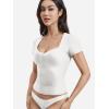 imageYEOREO Women Double Layer Fitted T Shirt Short Sleeve Livia SecondSkin Sexy SweetheartNeck Slim Fit Causual Basic Y2K TopWhite