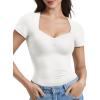 imageYEOREO Women Double Layer Fitted T Shirt Short Sleeve Livia SecondSkin Sexy SweetheartNeck Slim Fit Causual Basic Y2K TopWhite