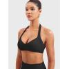 imageYEOREO Women Halter Sports Bra Light Support V Neck Padded Strappy Open Back Workout Gym TopsBlack