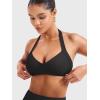 imageYEOREO Women Halter Sports Bra Light Support V Neck Padded Strappy Open Back Workout Gym TopsBlack