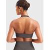 imageYEOREO Women Halter Sports Bra Light Support V Neck Padded Strappy Open Back Workout Gym TopsDark Grey
