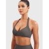 imageYEOREO Women Halter Sports Bra Light Support V Neck Padded Strappy Open Back Workout Gym TopsDark Grey