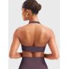 imageYEOREO Women Halter Sports Bra Light Support V Neck Padded Strappy Open Back Workout Gym TopsDeep Berry