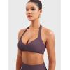 imageYEOREO Women Halter Sports Bra Light Support V Neck Padded Strappy Open Back Workout Gym TopsDeep Berry