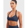 imageYEOREO Women Halter Sports Bra Light Support V Neck Padded Strappy Open Back Workout Gym TopsNavy