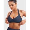 imageYEOREO Women Halter Sports Bra Light Support V Neck Padded Strappy Open Back Workout Gym TopsNavy