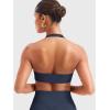 imageYEOREO Women Halter Sports Bra Light Support V Neck Padded Strappy Open Back Workout Gym TopsNavy