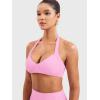 imageYEOREO Women Halter Sports Bra Light Support V Neck Padded Strappy Open Back Workout Gym TopsPink