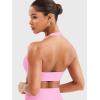 imageYEOREO Women Halter Sports Bra Light Support V Neck Padded Strappy Open Back Workout Gym TopsPink