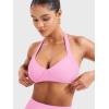 imageYEOREO Women Halter Sports Bra Light Support V Neck Padded Strappy Open Back Workout Gym TopsPink